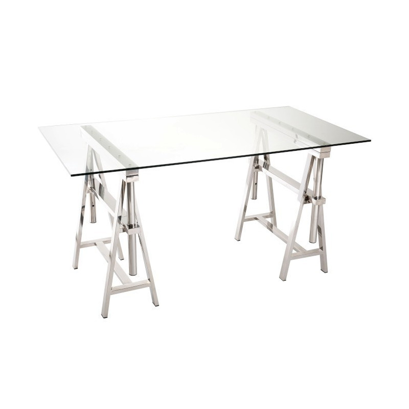 Psací stůl Steel Silver se skleněnou deskou - 150 * 80 * 78 cm