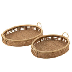 Přírodní oválný ratanovo-bambusový podnos s uchy Rattan Boom  L - 65*52*16 cm