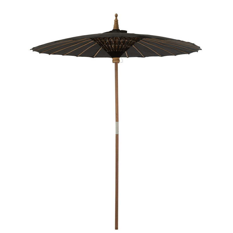 Černý slunečník s dřevěnou tyčí Lorie Wood - ∅ 200*260 cm