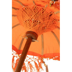 Oranžový slunečník na stůl s třásněmi a dřevěnou tyčí Dayu Wood - ∅ 14*85 cm