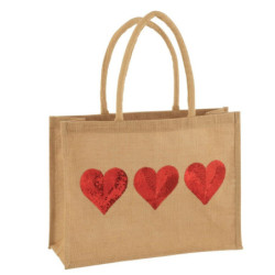 Plážová jutová taška s flitrovými srdíčky Beach Bag Jute - 43*16*33 cm