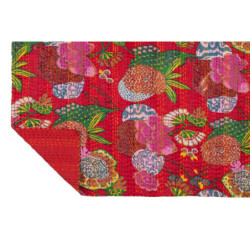 Veliká červená bavlněná plážová deka s květy a prošíváním Beach Plaid - 270*220*0,5 cm