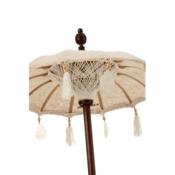 Béžový slunečník na stůl s třásněmi a dřevěnou tyčí a mušlemi Boho - ∅ 57*90 cm