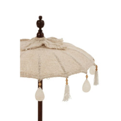Béžový slunečník na stůl s třásněmi a dřevěnou tyčí a mušlemi Boho - ∅ 57*90 cm