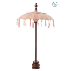 Broskvový slunečník na stůl s dřevěnou tyčí a mušlemi Boho - ∅ 57*90 cm