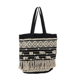 Černo-krémová kabelka Monochrome Boho s třásněmi - 40*45cm