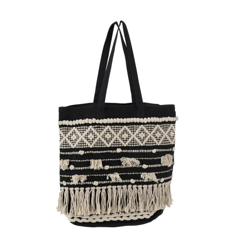 Černo-krémová kabelka Monochrome Boho s třásněmi - 40*45cm