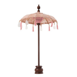 Broskvový slunečník na stůl s dřevěnou tyčí a mušlemi Boho - ∅ 57*90 cm