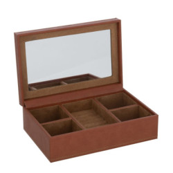 Hnědá šperkovnice z umělé kůže s 5ti přihrádkami Cognacco - 21*14*7 cm