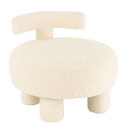Bílá kulatá stolička s opěrkou Teddy Bouclé White - Ø 52*49 cm