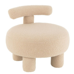 Béžová kulatá stolička s opěrkou Teddy Bouclé Beige - Ø 52*49 cm