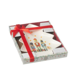 Servírovací talíř stromek s Louskáčky Chris Nutc v dárkové krabičce - 25*21*3 cm