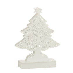 Dekorace bílý dřevěný stromek s led světýlky - 15*4*23 cm