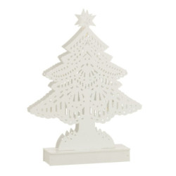 Dekorace bílý dřevěný stromek s led světýlky - 19*5*28 cm