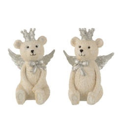 2ks béžová dekorace medvěd se stříbrnými křídly Bear Crown - 18*11*15 cm