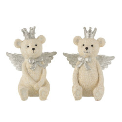 2ks béžová kasička medvěd se stříbrnými křídly Bear Crown - 23*14*18 cm