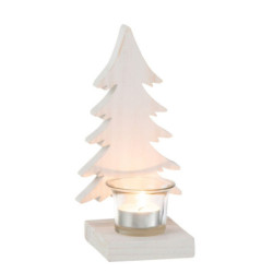 Bílý svícen s dřevěným stromkem Tree White - 10*9*20 cm