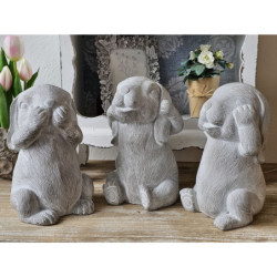 3ks šedá dekorace králíčků nevidím, neslyším, nemluvím - 13*12*20 cm