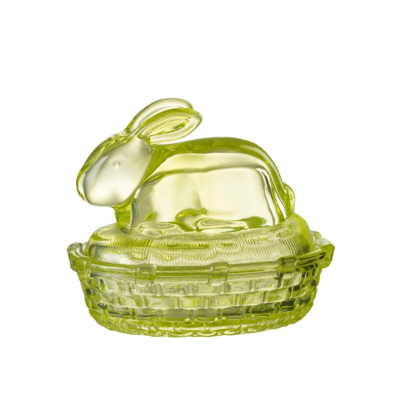 Zelená skleněná nádoba s víkem králík - 14*10*11cm/ 150ml