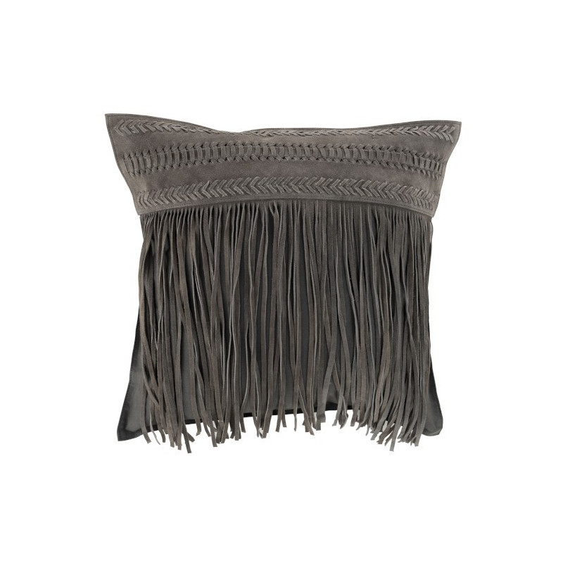 Šedý kožený polštář s výplní  Tassels -  45*45*10cm