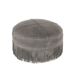 Šedý kožený puf s výplní  Tassels -  Ø 52*40cm