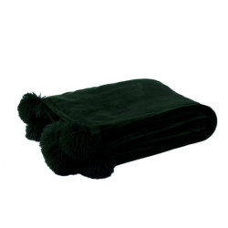 Černý plyšový pléd Pompom s bambulemi -  130*170cm